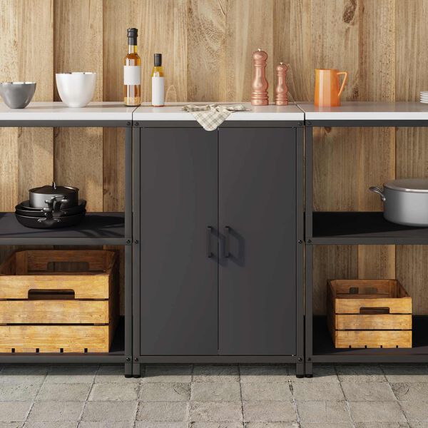 vidaXL K&uuml;chenaufbewahrung mit Regal Schwarz 60 x 50 x 92 cm Stahl