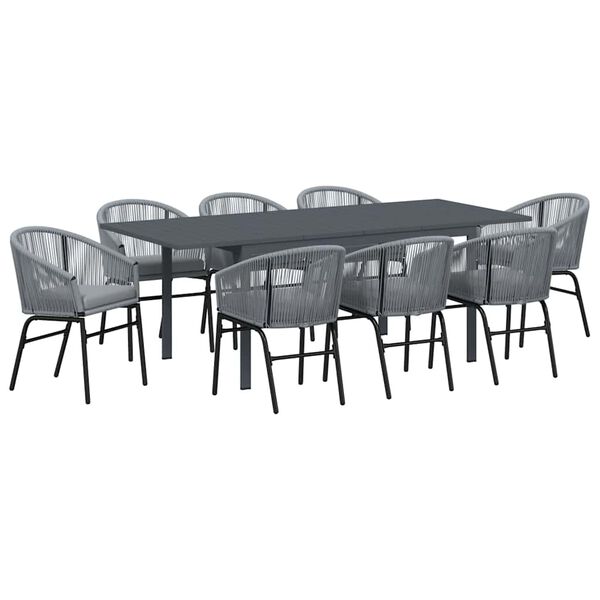 vidaXL Garten Essgruppe 9 pcs Grau Poly-Rattan