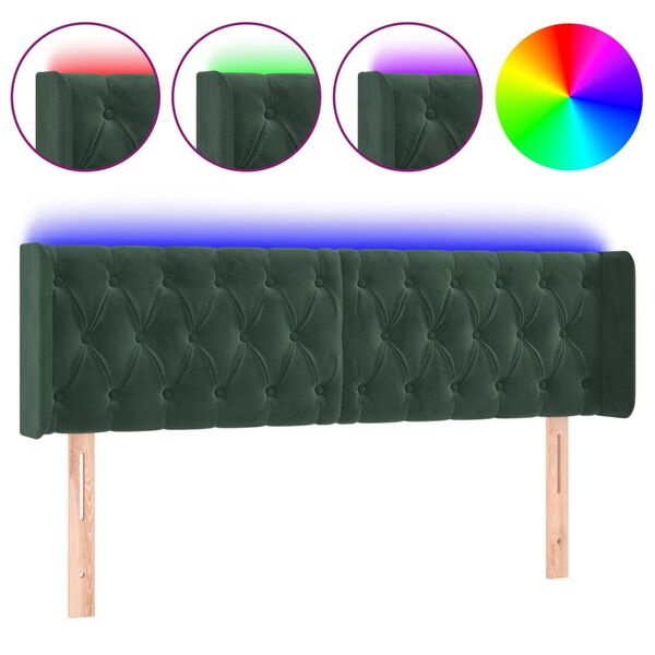 vidaXL LED Kopfteil Dunkelgr&uuml;n 163x16x78/88 cm Samt