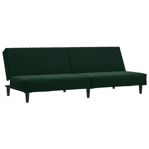 vidaXL Schlafsofa 2-Sitzer mit Fu&szlig;hocker Dunkelgr&uuml;n Samt