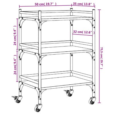 vidaXL Küchenwagen Grau Sonoma 50x35x75,5 cm Holzwerkstoff