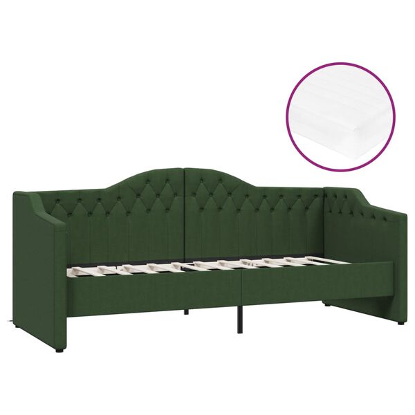 vidaXL Tagesbett mit Matratze USB Dunkelgr&uuml;n Stoff 90x200 cm