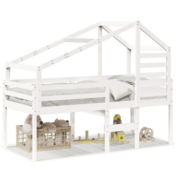 vidaXL Hochbett mit Dach Wei&szlig; 80x200 cm Massivholz Kiefer