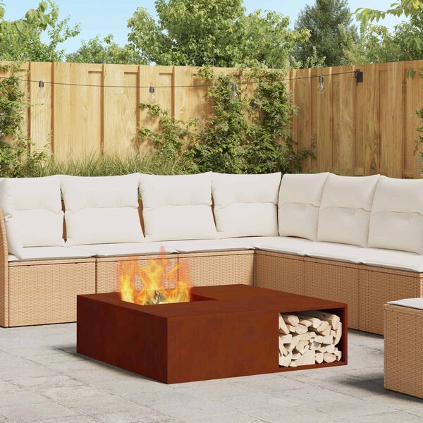vidaXL Feuerstelle Braun 100 x 100 x 30 cm Wetterfeststahl