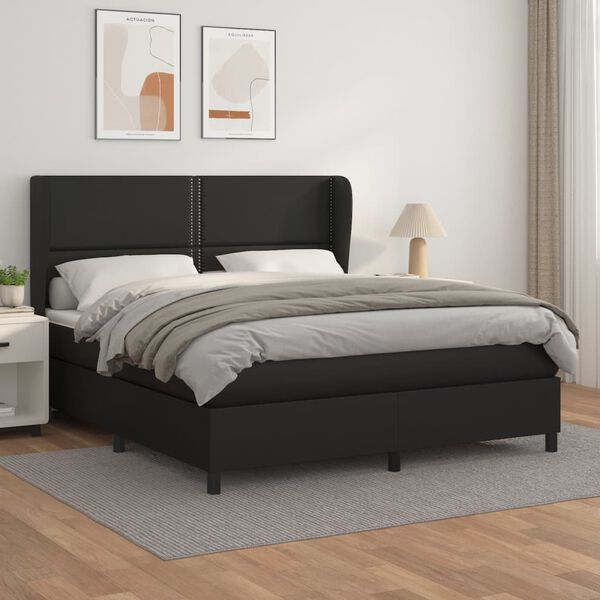 vidaXL Boxspringbett mit Matratze Schwarz 160x200 cm Kunstleder