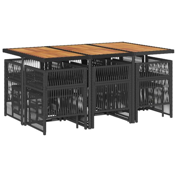 vidaXL 11-tlg. Garten-Essgruppe mit Kissen Schwarz Poly Rattan