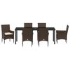vidaXL Garten Essgruppe mit Kissen 7 pcs Braun Poly-Rattan
