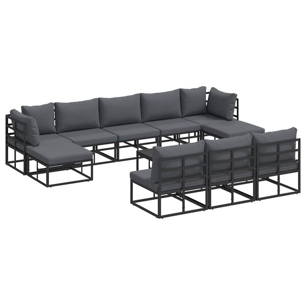vidaXL Garten-Sofa-Set mit Kissen 11 pcs Schwarz Aluminium