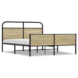 vidaXL Metallbett ohne Matratze Sonoma-Eiche 150x200 cm