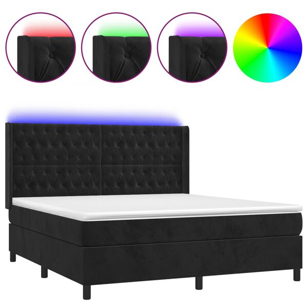 vidaXL Boxspringbett mit Matratze & LED Schwarz 160x200 cm Samt