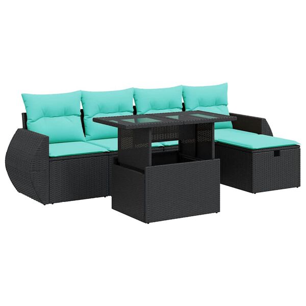 vidaXL 6-tlg. Garten-Sofagarnitur mit Kissen Grau Poly Rattan Akazie