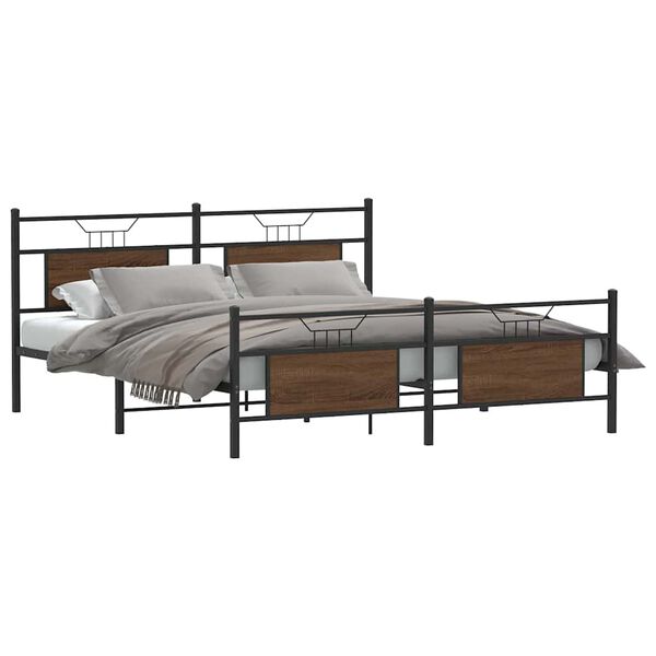 vidaXL Metallbett ohne Matratze Braun Eichen-Optik 180x200 cm