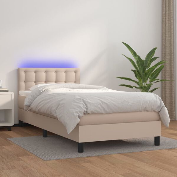 vidaXL Boxspringbett mit Matratze & LED Cappuccino-Braun 90x190cm