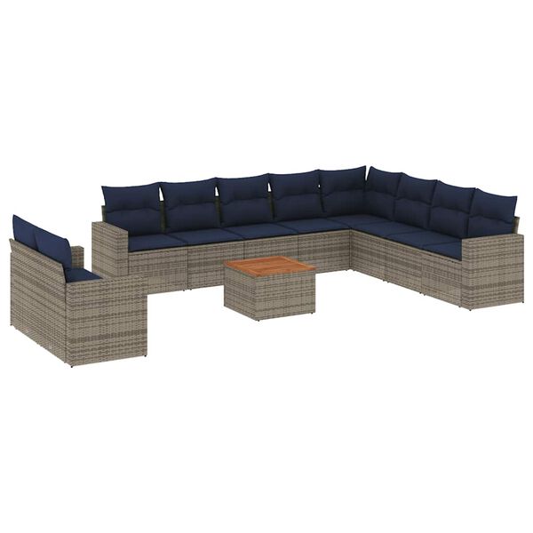 vidaXL 11-tlg. Garten-Sofagarnitur mit Kissen Grau Poly Rattan