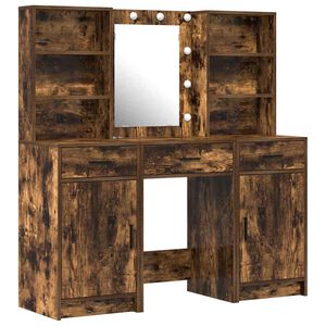 vidaXL Schminktischset mit LED 3 stk. R&auml;uchereiche Holzwerkstoff
