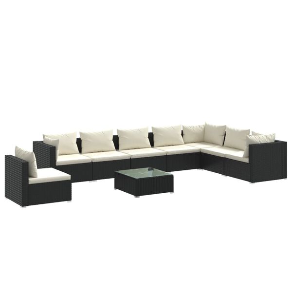 vidaXL 9-tlg. Garten-Lounge-Set mit Kissen Poly Rattan Schwarz
