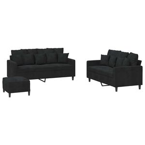 vidaXL 3-tlg. Sofagarnitur mit Kissen Schwarz Samt