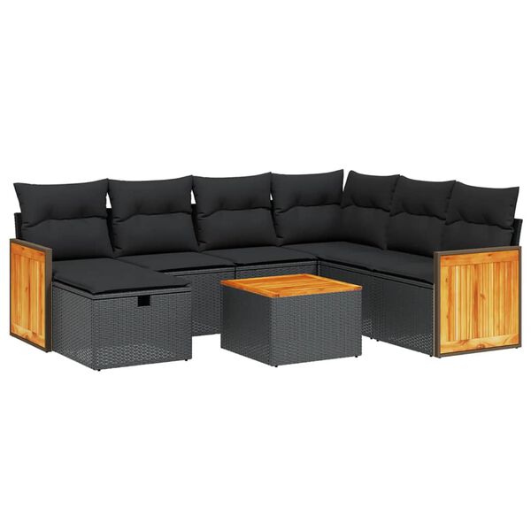 vidaXL 8-tlg. Garten-Sofagarnitur mit Kissen Schwarz Poly Rattan
