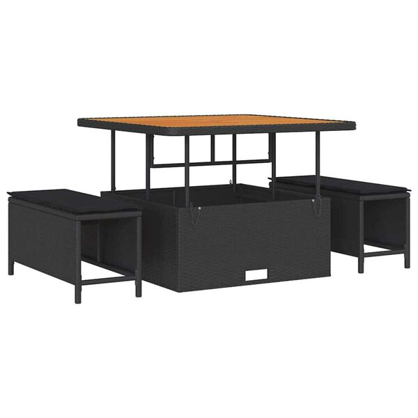 vidaXL Garten-Sofa-Set mit Kissen mit Speicher 9 pcs Schwarz