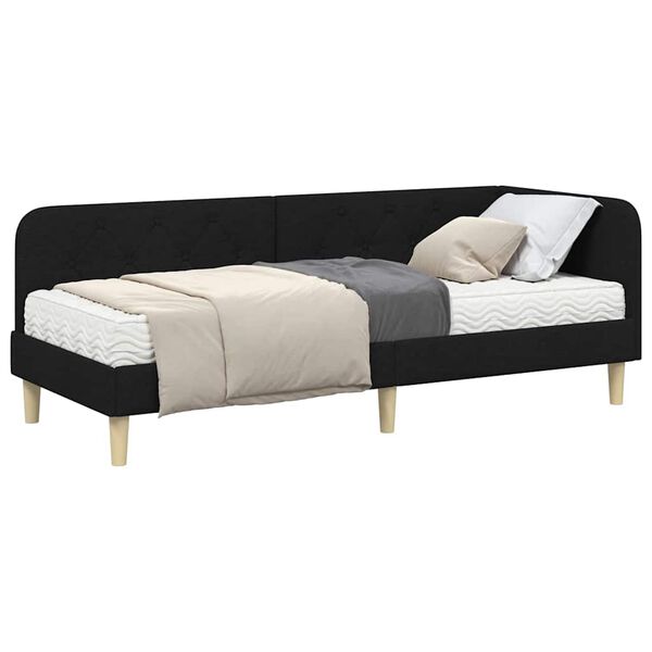vidaXL Eckbettgestell mit Matratze Schwarz 80 x 200 cm Stoff