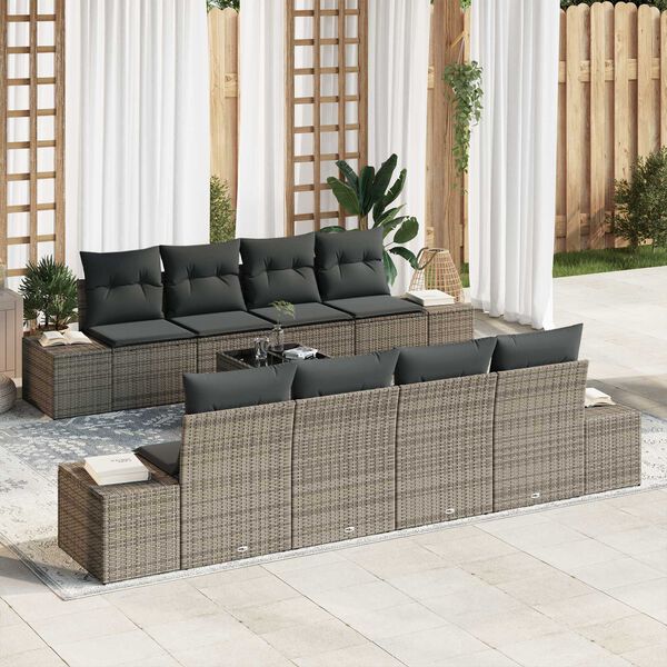 vidaXL Garten-Sofa-Set mit Kissen mit Kissen 7 pcs Grau Poly-Rattan