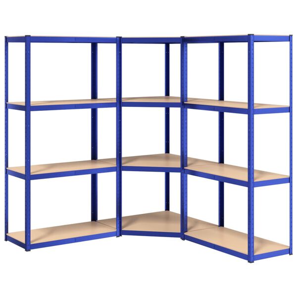 vidaXL Regale mit 4 B&ouml;den 3 Stk. Blau Stahl & Holzwerkstoff