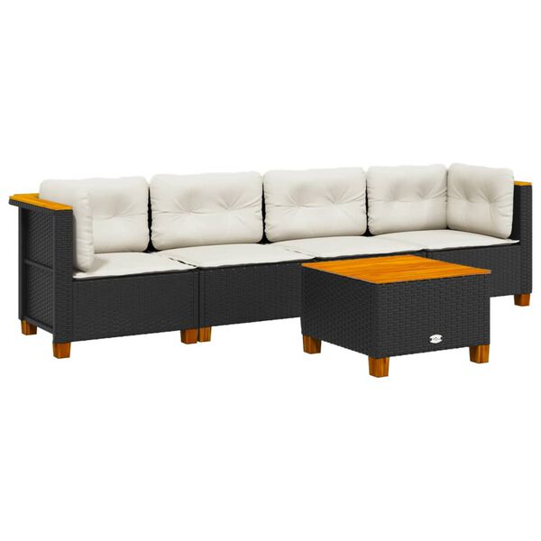 vidaXL 5-tlg. Garten-Sofagarnitur mit Kissen Schwarz Poly Rattan