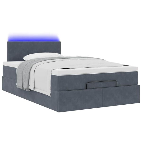 vidaXL Ottoman-Bett mit Matratze & LEDs Dunkelgrau 120x200 cm Samt