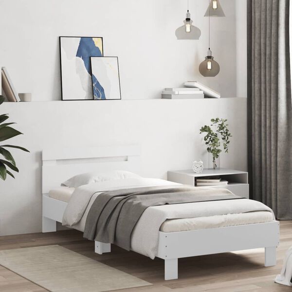 vidaXL Bettgestell mit Kopfteil und LED-Leuchten Wei&szlig; 75x190 cm