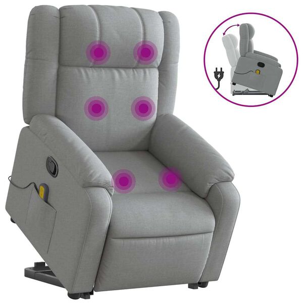 vidaXL Massagesessel mit Aufstehhilfe Hellgrau Stoff
