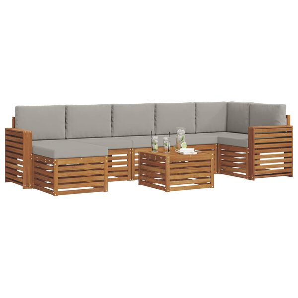 vidaXL Sofagarnituren 8 pcs Nat&uuml;rlich und Hellgrau Massivholz Akazie