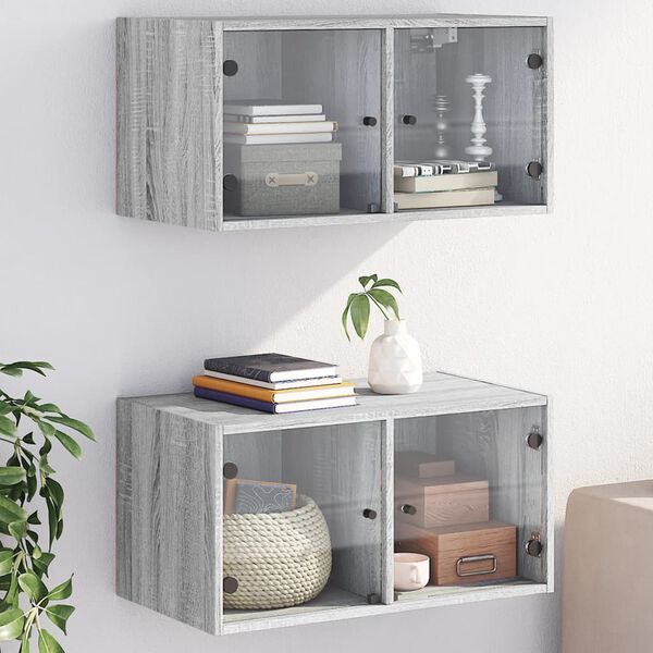 vidaXL Wandschr&auml;nke mit Glast&uuml;ren 2 Stk. Grau Sonoma 68,5x37x35 cm