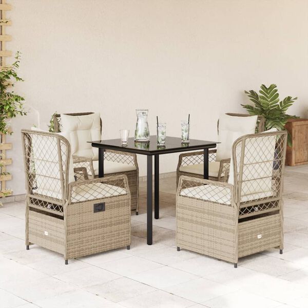 vidaXL 5-tlg. Garten-Essgruppe mit Kissen Beige Poly Rattan