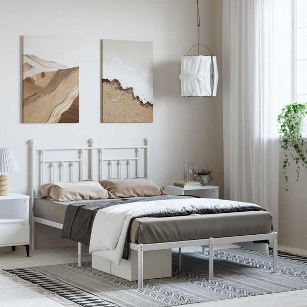 vidaXL Bettgestell mit Kopfteil Metall Wei&szlig; 135x190 cm