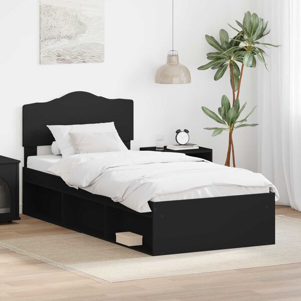 vidaXL Bettrahmen Schwarz 75 x 190 cm Massives Kiefernholz