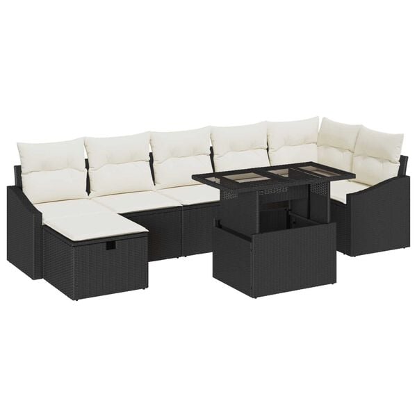 vidaXL Garten-Sofa-Set mit Kissen 8 pcs Schwarz Poly Rattan