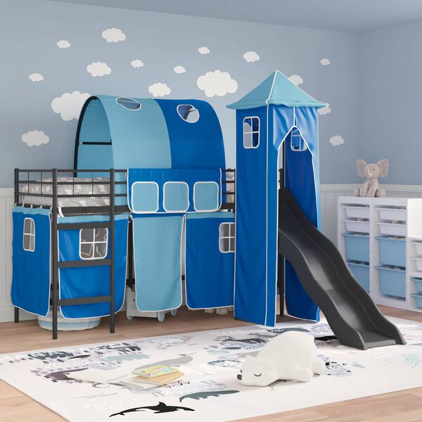 vidaXL Kinderloftbett Schwarz und Blau 90 x 190 cm Metall