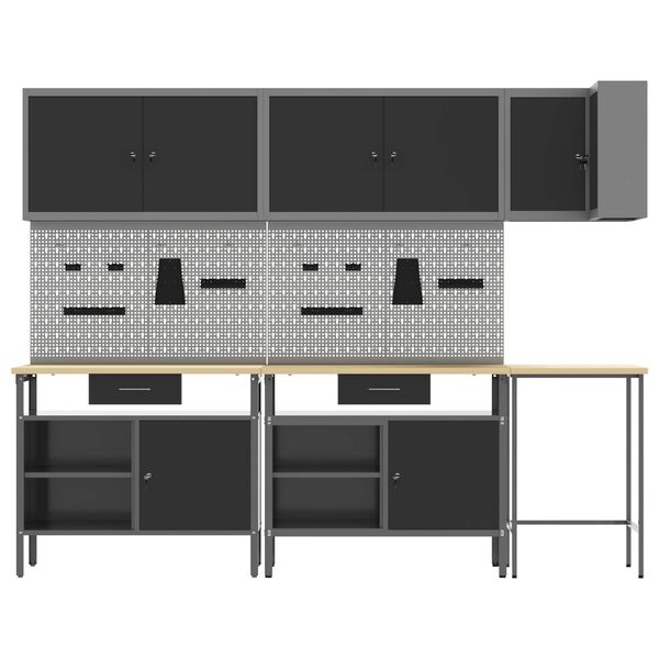vidaXL Arbeitsschrankset mit Schubladen 10 pcs Schwarz und Grau