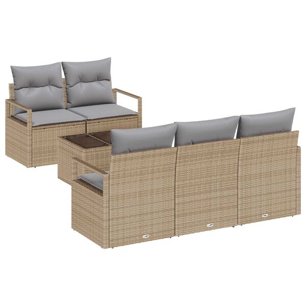 vidaXL Gartensofa-set mit Kissen 6 pcs Beige und Grau Poly-Rattan