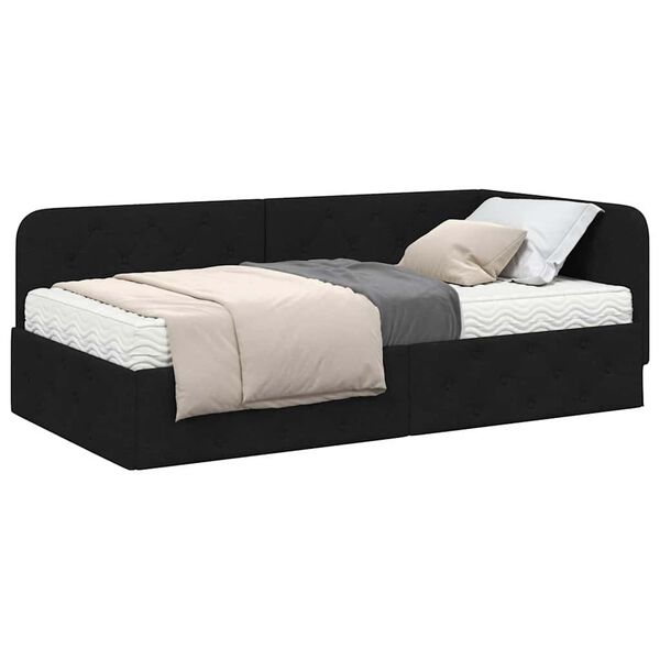 vidaXL Eckbettgestell mit Matratze Schwarz 90 x 190 cm Stoff