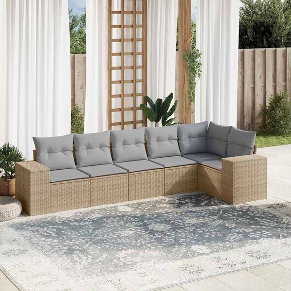 vidaXL 6-tlg. Garten-Sofagarnitur mit Kissen Beige Poly Rattan
