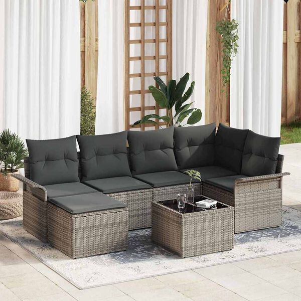 vidaXL Gartensofa-set mit Speicher 7 pcs Grau Poly-Rattan