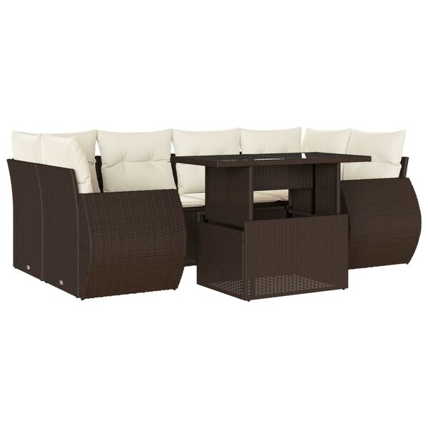 vidaXL 7-tlg. Garten-Sofagarnitur mit Kissen Braun Poly Rattan