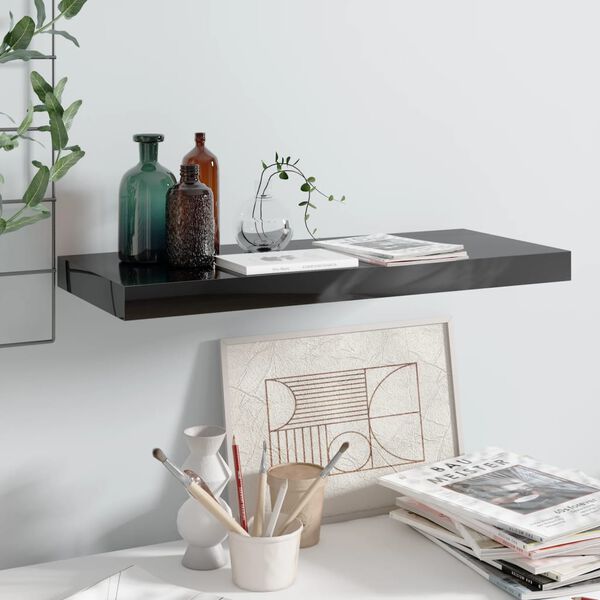 vidaXL Schweberegal Hochglanz-Schwarz 60x23,5x3,8 cm MDF