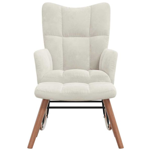 vidaXL Schaukelstuhl mit Hocker Cremewei&szlig; Samt