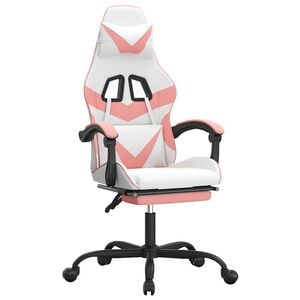 vidaXL Gaming-Stuhl mit Fu&szlig;st&uuml;tze Drehbar Wei&szlig; & Rosa Kunstleder