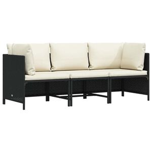vidaXL 3-Sitzer-Gartensofa mit Auflagen Schwarz Poly Rattan