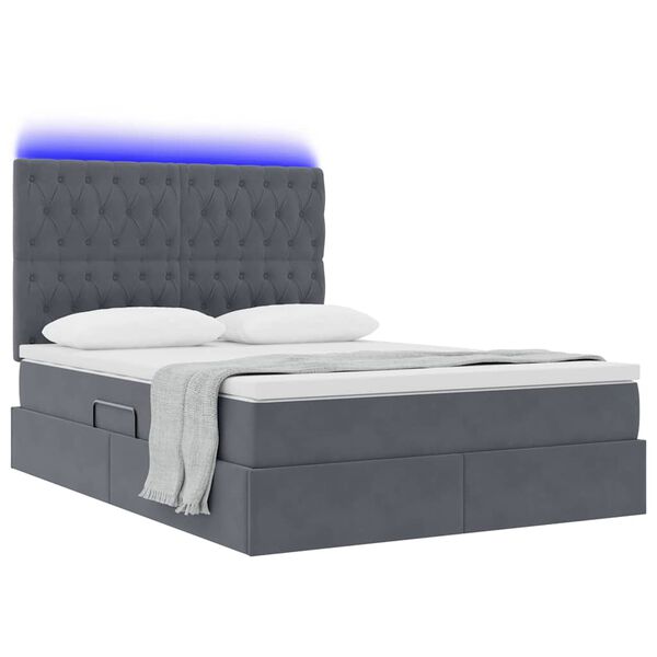vidaXL Bett mit Stauraum und LED Dunkelgrau 140 x 190 cm Samt