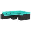 vidaXL 10-teiliges Gartensofa-Set mit Kissen, schwarzes Polyrattan