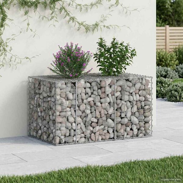 vidaXL Gabionen Hochbeet Silber 100 x 60 x 55 cm Verzinkter Stahl